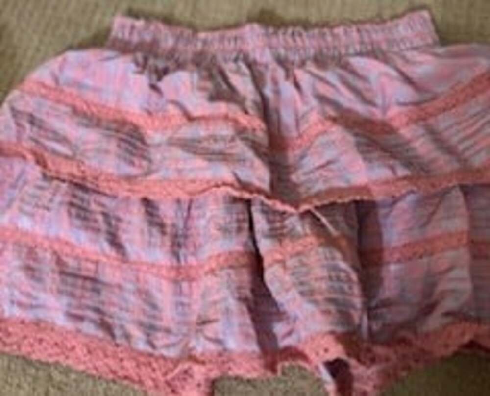 DAY + MOON pink plaid tiered lace mini-skirt - size large